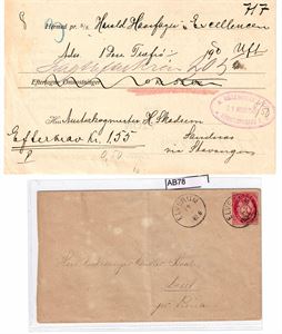 HELSAK 3sk helsakskonvolutt stemplet "ELVERUM 17-I-1888" til Deset. Medfølger brev i efterkrav datert 31 MRS 1903 til Sandnes