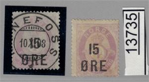 Nk 92 o/x. 15øre/4sk nær lux "HØNEFOSS 10 XI 08" + samme ubrukt. GI BUD!