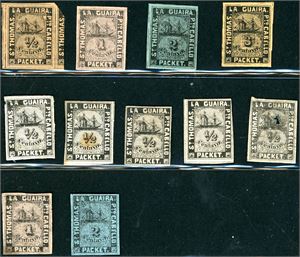 St. Thomas La Gueira. 11 stamps on stockcard. Mixed condition.