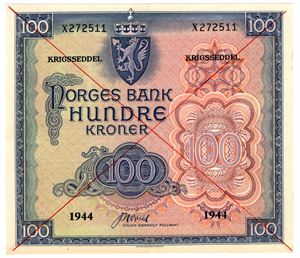 100 kroner 1944 London utgaven med kryss. Kv.0/01