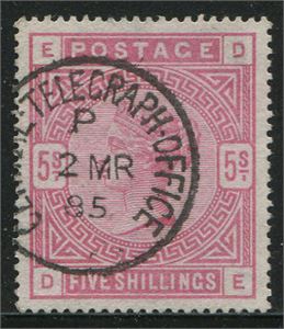 1884 5 shilling rose SG176 on blued paper