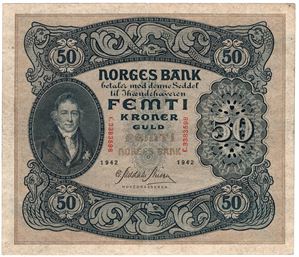 50 kroner 1942 C.3383598. Kv.1/1+