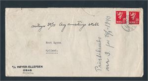 Brev stemplet kph "SKJERKA" (1940) (Grad 9). Reparert i øvre kant