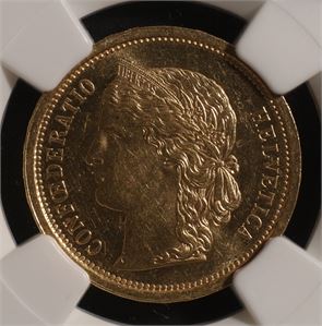 20 franc 1886 Sveits AU58 Gull