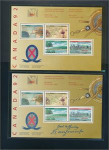 CANADA xx Mi Bl 8 og 8 I. CANADA '92 miniark med og utenj signatur (€ 126)