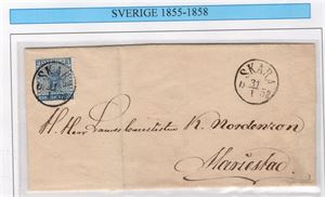 F2m 4 skill b:co på brev avstämplat SKARA 31.1.1858, dubbla intyg, H.O.W, "mycket gott objekt",3,2,4,4,