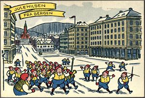Julehilsen fra Bergen. Brukt i 1933. K-1