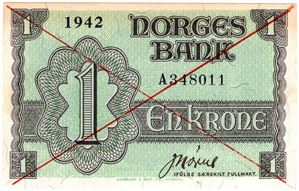 1 krone 1942 London utgaven med kryss. Kv.0
