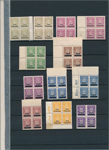Nk 163-71 xx. Portoprovisorier i 4-blokker inkl nyanse av 1, 4 og 40øre (Hk ca 3500)