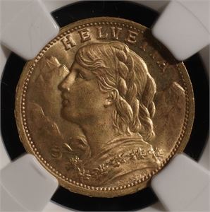 20 franc 1911 Sveits MS65 Gull