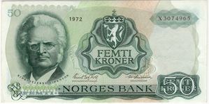 50 kroner 1972 X.3074965. Erstatningsseddel. R-seddel. Kv.01