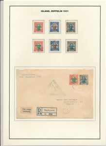 MOTIV: ZEPPELIN ISLAND xx/o Mi 147-49 serie postfrisk og stemplet (€ 580). I tillegg brev med Mi 147 og 149 til Berlin med grønt "ISLANDFAHRT" stempel