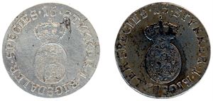 12 skilling 1797 og 12 skilling 1800. Førstnevnte med 2 hakk på reversen. 1