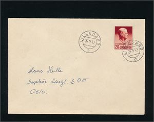 FDC Nk 306 Rikstinget stemplet "LILLESAND" og Nk 349 Little Norway i par stemplet "GRIMSTAD"