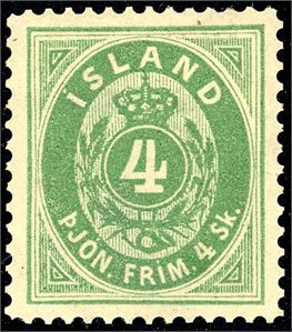 Tj 1. Island. 4 skilling Tjenestemerke (Official stamps) with perf. 14 * 13 1/2. Påsatt nytt lim (with new gum).