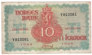 10 kroner 1944 Y. London Utg. Kv.1