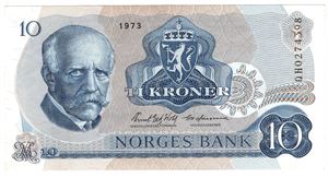 10 kroner 1973 QH. Erstatningsseddel. Kv.01