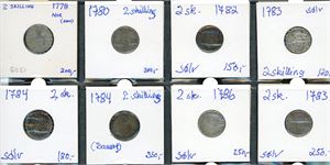 Samling Norske mynter fra ca 1780 til ca 2006 i 2 album. Også et skrin med noen ekstra mynter der det bl.a. er noen sølvmynter.