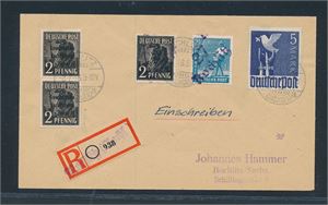 TYSKLAND-1945-49 Rekbrev stemplet "ROCHLITZ 3.7.48". NB: 5 Mark er meget sjeldent på brev