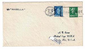 PAQUEBOT Brev til USA stemplet "KINGSTON JAMAICA 23 JAN 1953" og "S/S MARBELLA"