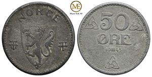 50 øre 1945 Z. Haakon VII. Kv.1+