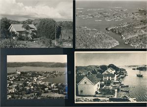LILLESAND/BREKKESTØ 9 storformat + et kraftig nedklipt kort. De fleste postsendt 1950-tallet