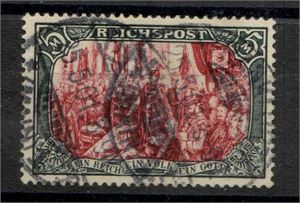 TYSKA RIKET 1900 Mi 66I  5 M "Reichspost" kraftigt stämplad som vanligt. (Mi € 500)