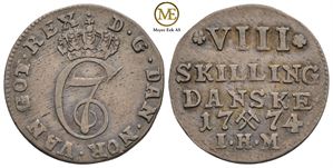 8 skilling 1774 Christian VII. Kv.1+