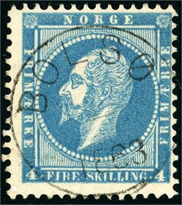 4 c. 4 skilling Oscar i melkeblå nyansen, fullstemplet "Bolsø" i 1863.
