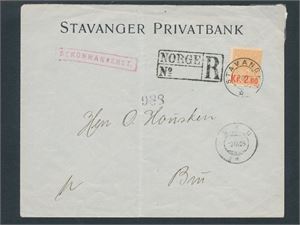 Nk 87 I på rekbrev stemplet "STAVANGER 3 IX 05" til Bru