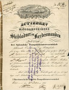 Noen norske, svenske og amerikanske aksjebrev og brannpoliser, hvor 15 er norske aksjebrev. Bl.a. "Actiebrev i Mjösdampskibene Skibladner og Færdesmanden" 1855 (som vanlige med anmerkninger, der brevet er delt i ryggen), ellers stort sett de vanlige.