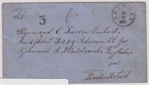 Portotall Portotall "5" på brev st. Drammen 18.10.1864, sendt til Fredrikstad