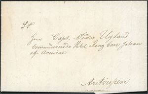 Komplett brev, datert "Arendal 11 August 1837" og privat sendt til Antverpen. Baksiden med stort ovalt stempel fra "Coiriers as Navires, Anvers"