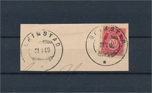 Nk 77 på stort klipp med hjelpestempel "GRIMSTAD 21 I 09". MEGET PENT!
