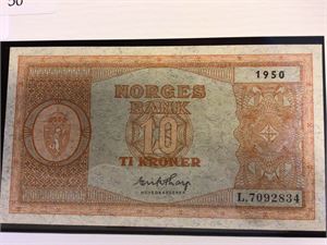 Seddel, 10 kr 1950 L  Pen 1+