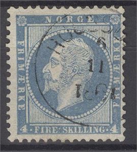 NK 4 C 4 skill. Oscar, melkeblå.  Stemplet Hougsund 6-11-1861