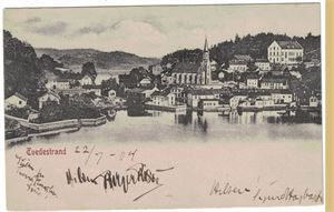 TVEDESTRAND sett fra Fjærkleivene. Hilsen foran, brukt 1904