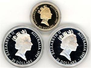 Australia. Three coins  from 1993, for the Olympics in 1996: One 1/2 oz gold and two 1 oz in silver.