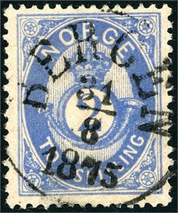 17 c. 2 skilling Posthorn iultramarin nyanse, fullstemplet "Bergen 31.8.1875".