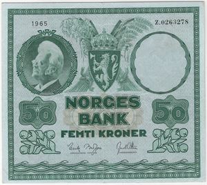 50 kroner 1965 Z.0263278 erstatningsseddel. Kv.1+