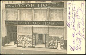 Jacob Høst. Reklamekort fra kongensgade 25. Stemplet "Kristiania 8.9.04". K-1