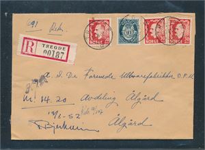 Bancobrev (rek) stemplet "TREGDE 12-8-52". Pene postale segl bak