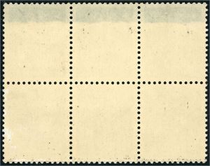 242,251. 10 øre- og 50 øre Løve, i hhv. 6-blokk og 5-stripe, begge med variant "Papirskjøt".