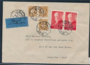 NK 97x3, 195x2 på flott luftpostbrev st "Oslo 6-2-37" til Bruxelles.