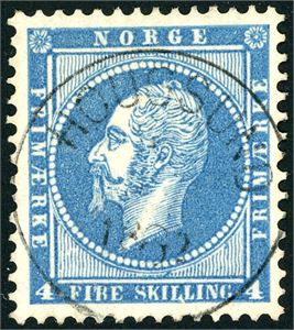 4. 4 skilling Oscar, rettvendt stemplet "Hougsund" (BU) i 1862.