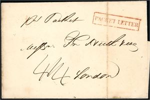 Two "pr Packet"-letter from St Thomas to London: One complete with "Packet Letter" (in box) and "E London 1834" on reverse. This is a "Duplicated letter". The other is en entire with "S 25 Au 25 1839" postmark on reverse. Both with archive crease.