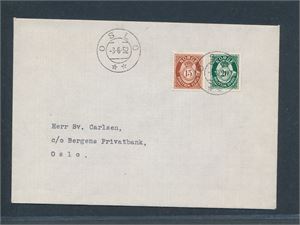 FDC Nk 390 og 392, 15 og 20øre posthorn (Hk 1500)