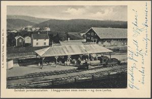 Selsbak jernbanestation. I baggrunden sees nedre - og øvre Lerfos. Brukt i 1910. K-1
