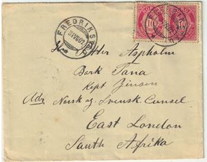 NK 77 brev stemplet "Fredrikstad" til Sør-Afrika i 1902