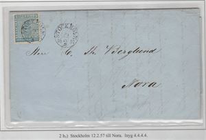 F2h1  4 skill b:co på brev avstämplat Stockholm 12.2.1857, intyg H.O.W, "praktobjekt" 4,4,4,4